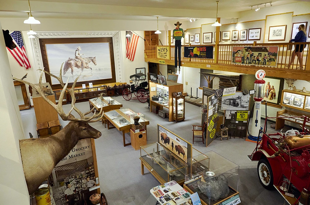 Interior overview of museum gallery with ranching and frontier exhibits